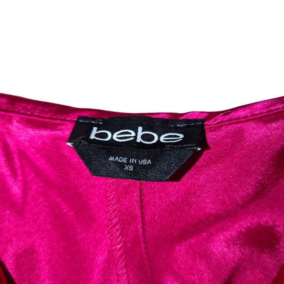 Bebe satin cowl neck slip midi dress with side slits, XS, Magenta - Picture 9 of 9